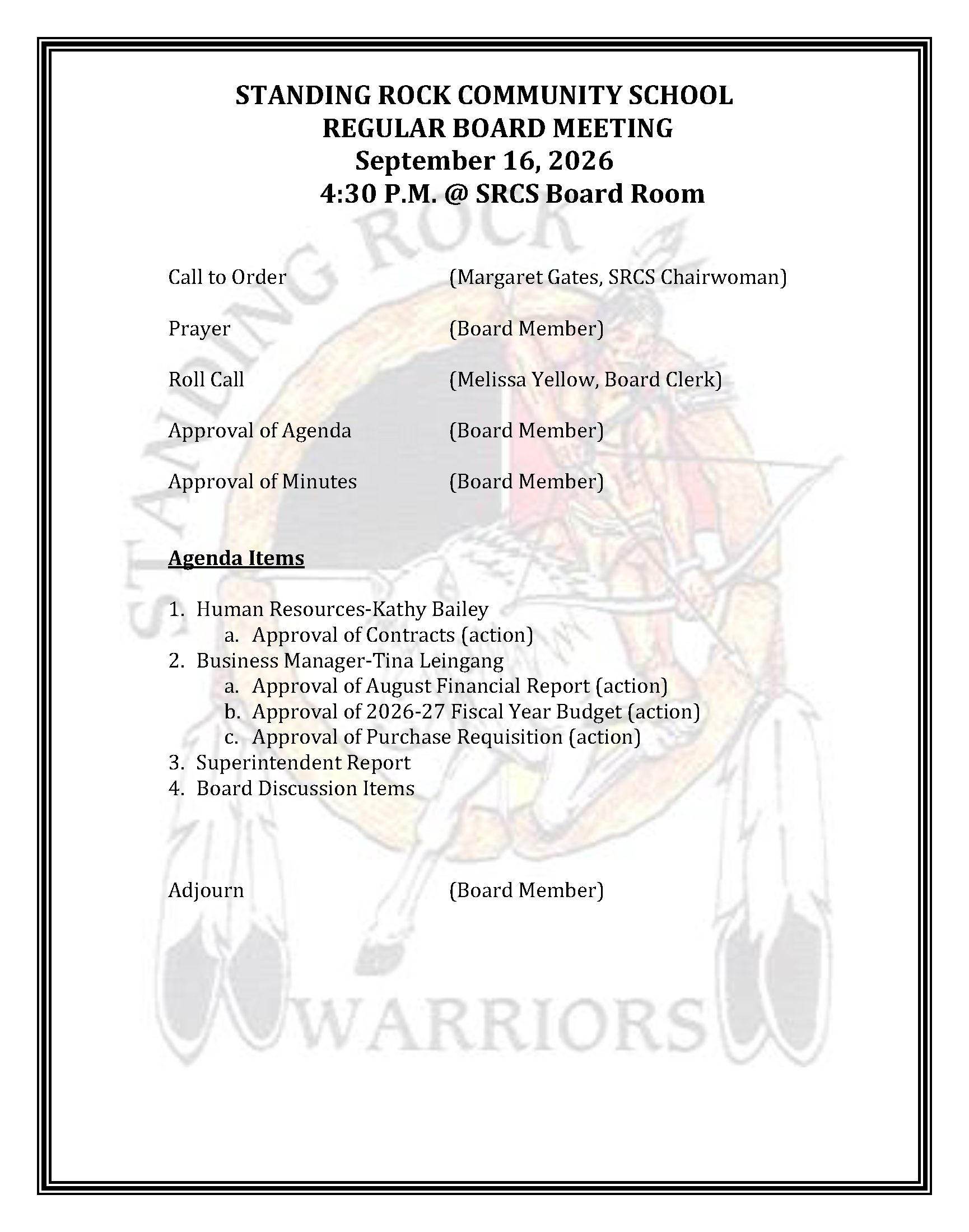 Flyer for the School Board Agenda Sept 16 2026
